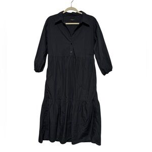 Quince Black Midi Shirt Dress